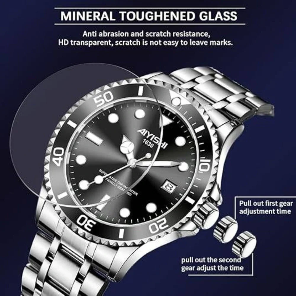 Dofia Xiaoya Aiyishi 1630 Men's Silver Stainless Steel Quartz Watch Black Dial G